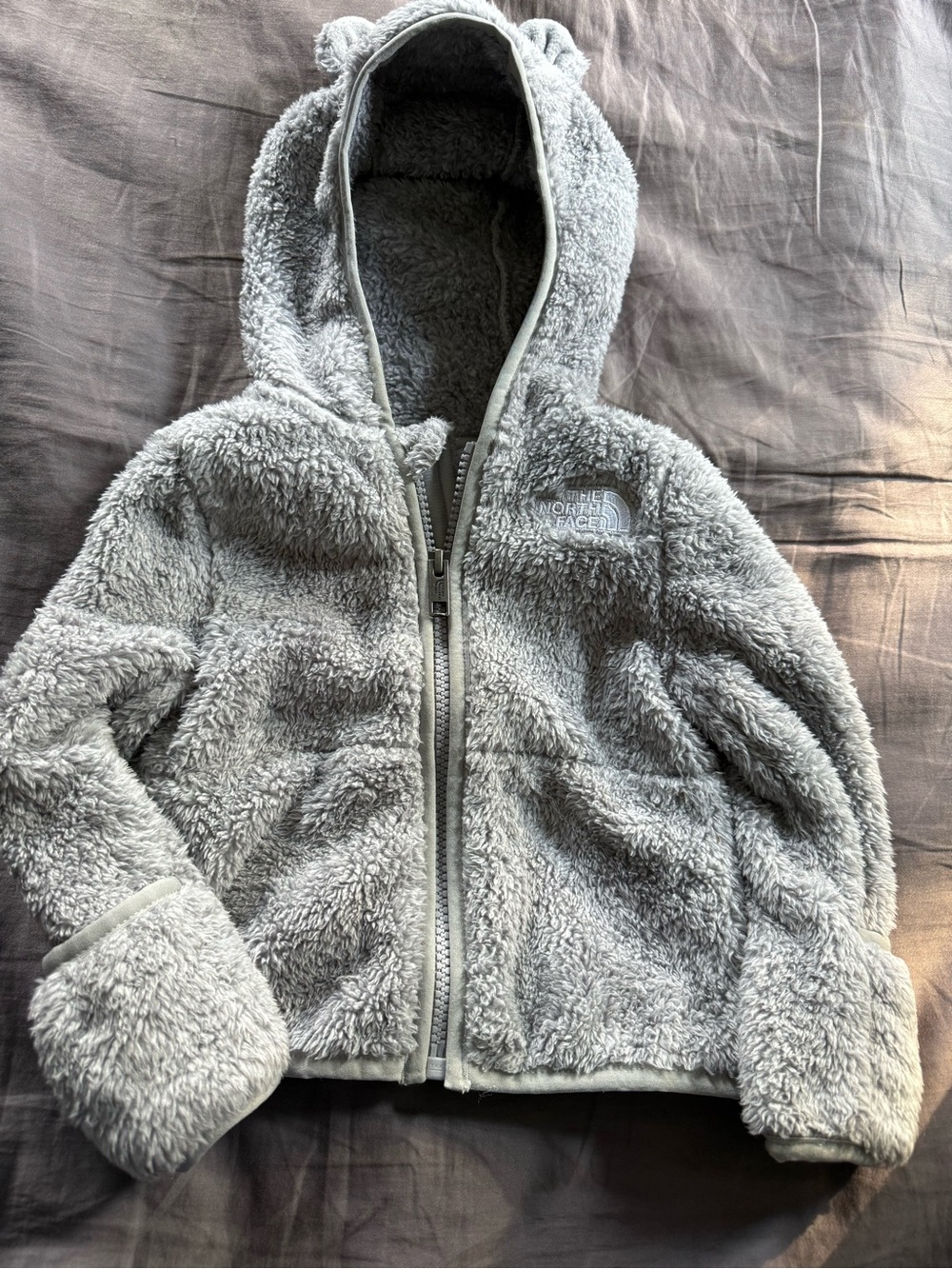The North Face Kids Gray Plush Fleece Hooded Jacket 6-12 months